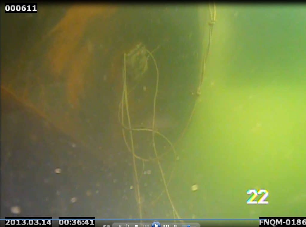 ROV image of underside of a tug