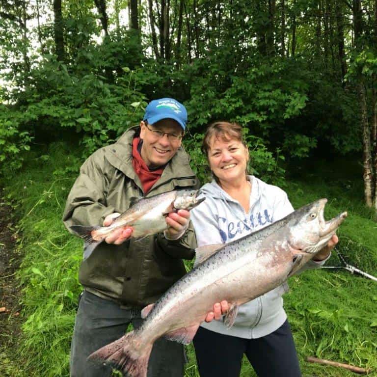 Dan and Birdie Parry pose with two King Salmon.