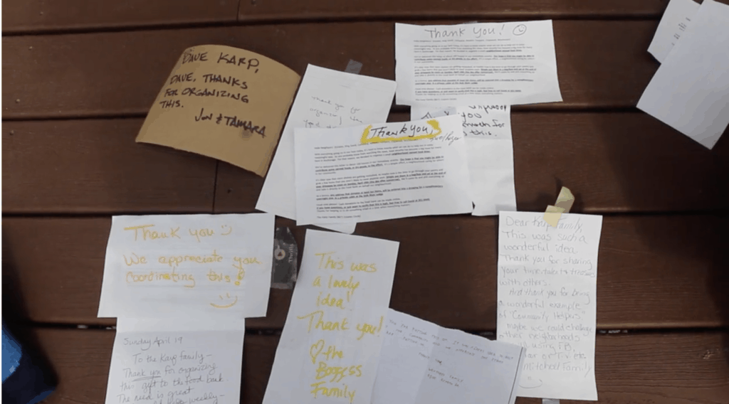Thank you letters from around the neighborhood highlights Karp's good deed.